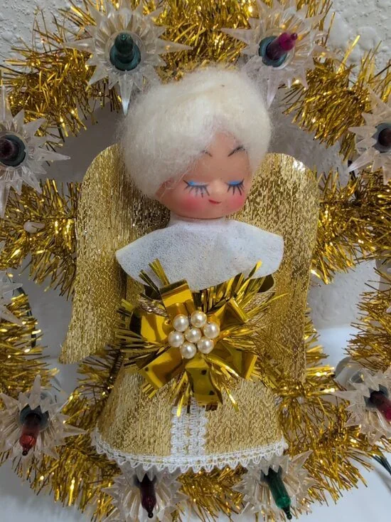 Vintage Light Up Angel Wreath Gold Tinsel Flashing Lights Retro Christmas 7” - Picture 3 of 12